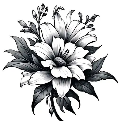 Marigold Flower And Lily Intertwined