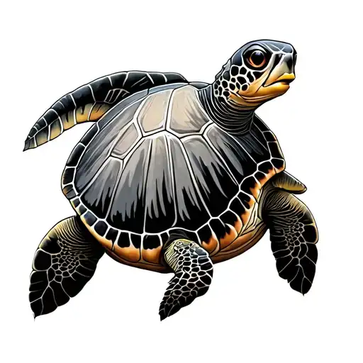 Sea Turtle Swimming With Fish