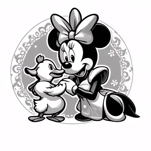 Princess Minnie Mouse And A Baby Duck Holding