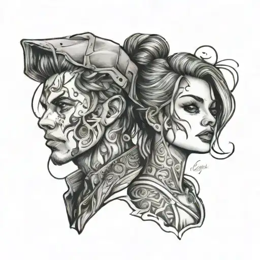 Couple Tattoo Of A Guy And A Girl