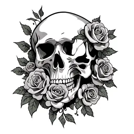 Skull Roses And Vines Wrapping Around Thigh