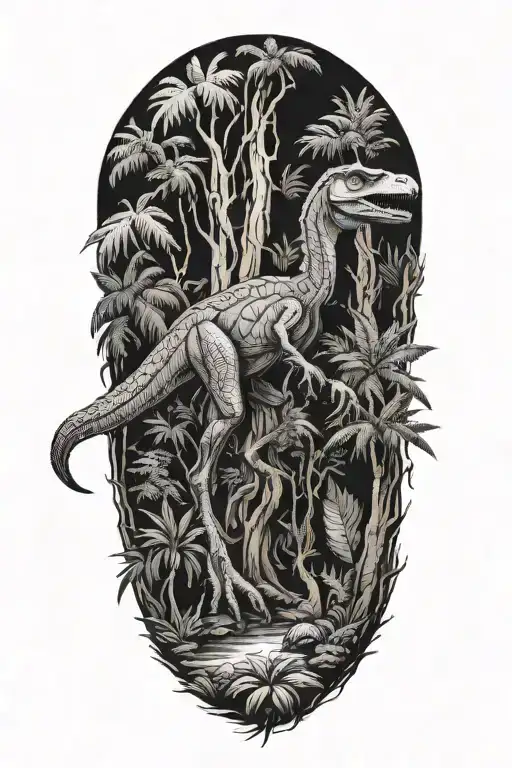 Velociraptor And Rainforest Trees