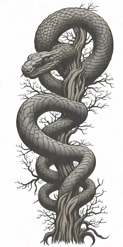 Tree Branch With Cobra Wrapping Around It