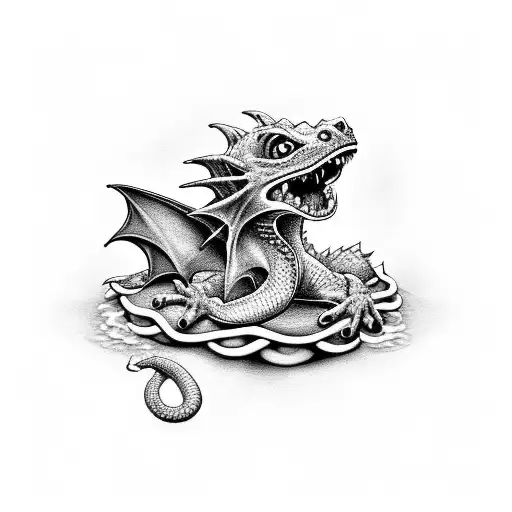 Baby Dragon With Cat In Mouths