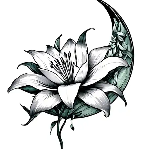Moon Outline With Lily Flower