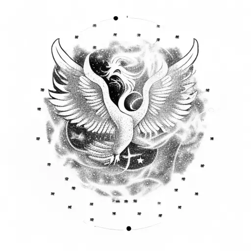 A Majestic Phoenix Emerging From A Typewriter Surrounded By Constellations