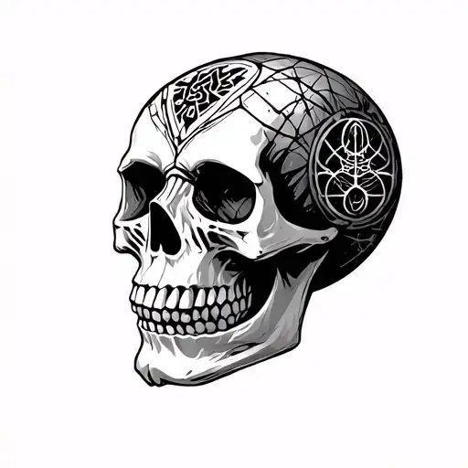 Gemoetric Skull Science Based Symbols Arround