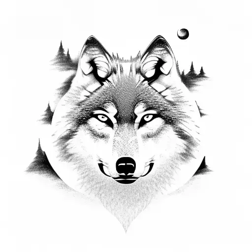 Wolf Forest Whit The Moon On Top