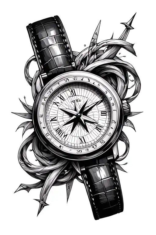 Watch And Compass Intertwined