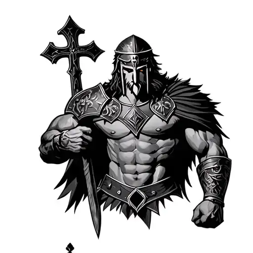 Powerful Spartan Warrior With Cross