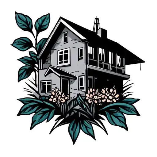 Construction Site House Building Floral Colourful Logo