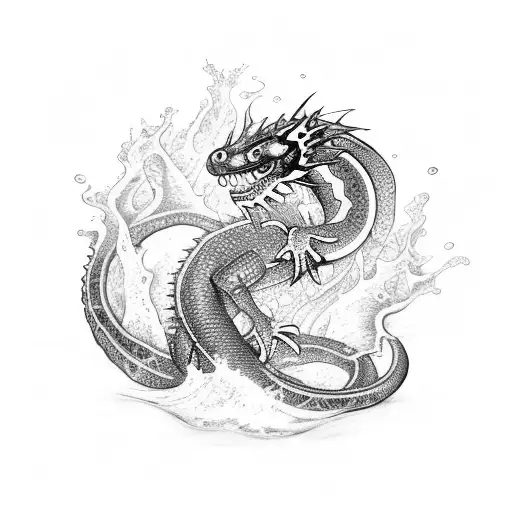 Water Dragon With Waves
