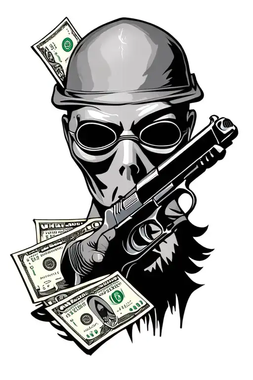 Masked Man With Gun And Money