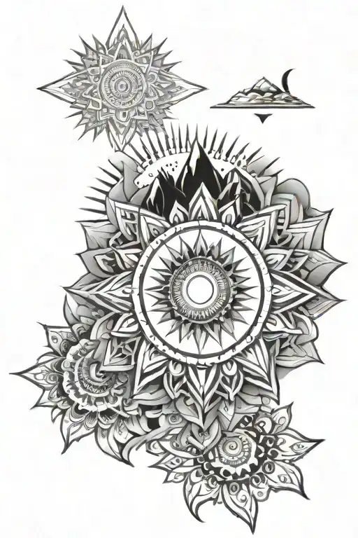 Mandala Sun Shining Mountains Geo Patern