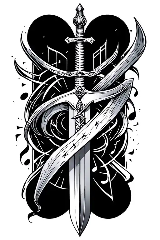 Music Notes Sword And Time