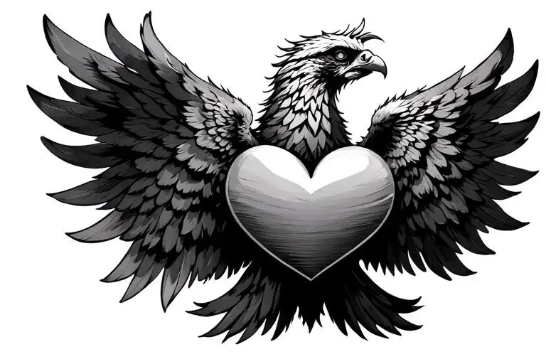 Phoenix With Open Wings Holding Heart Shape