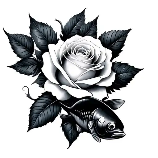 White Rose And Fish Swimming
