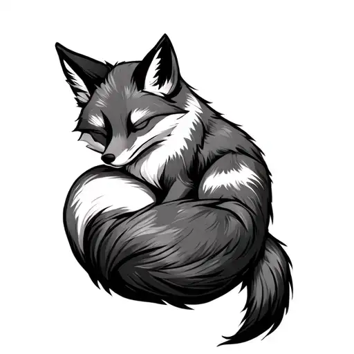 Sleeping Fox Curled With Tail