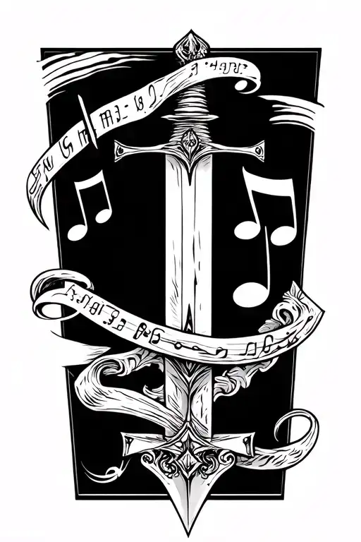 Music Notes Sword And Time