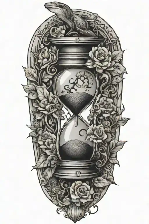Snake Trapped In An Hourglass With Leaves And Flowers