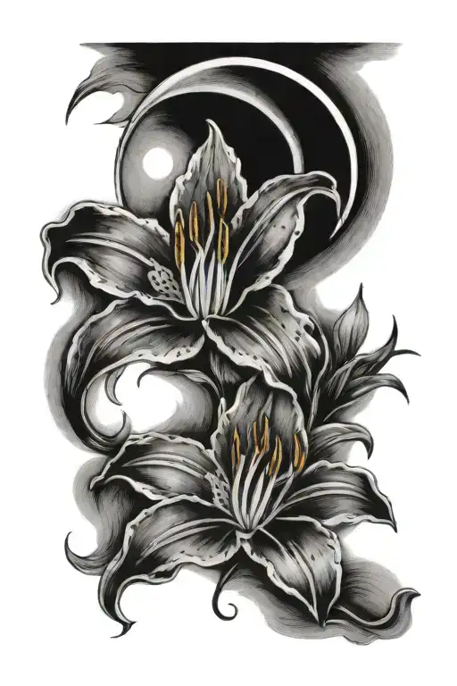 Gloomy Lilies With A Crescent Moon
