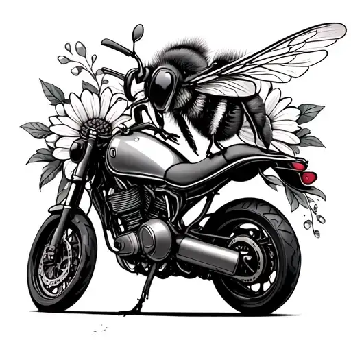 Bee On A Motorcycle With Fowers And Honey Tailpipe Trail