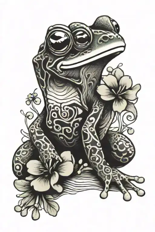 Frog With Flowers And Little Four Leaf Clovers