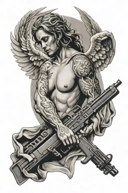 Angel Holding Ak47 Up Close On Forearm