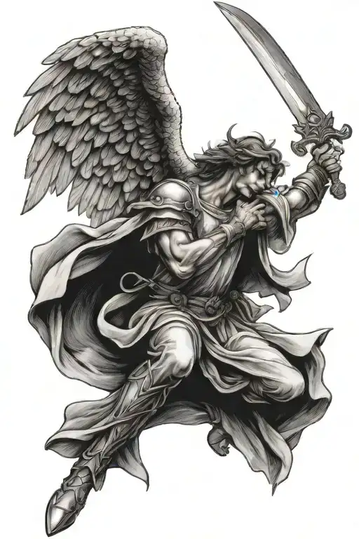 Falling Angel Holding A Sword Looking Up