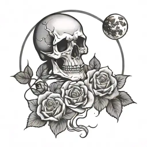 Skull Roses Moon Surrounded