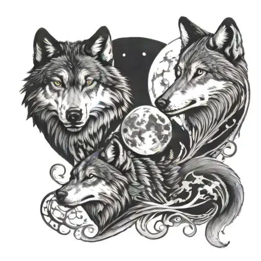 Wolves With Moons In The Background