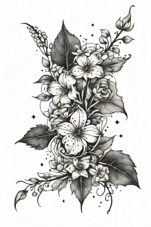 Small Flowers Growing From Vine Wrapping Up Arm With Star Constellations