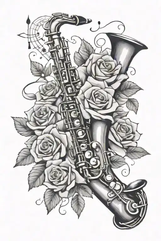 Alto Saxophone Music Notes And Roses Wrapped Loosely