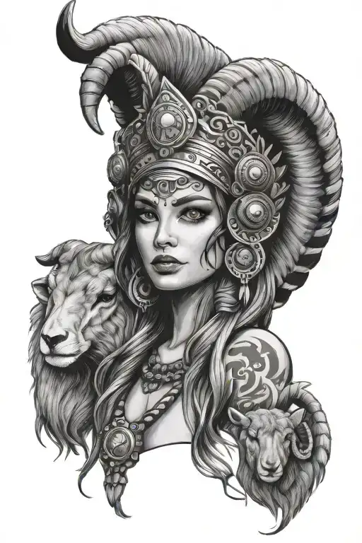 Beautiful Girl Wearing Ram Headress