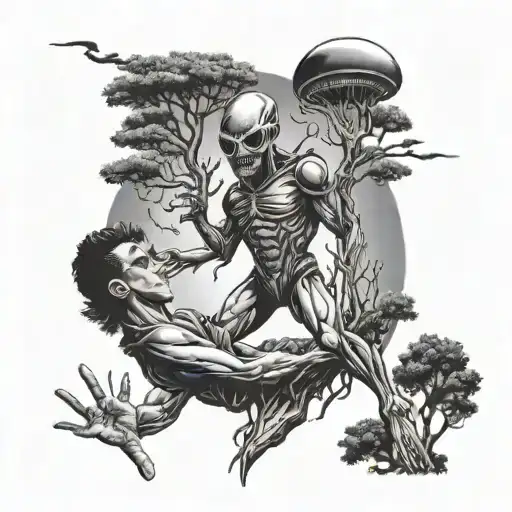 Alien Abduction Of A Guy With Trees
