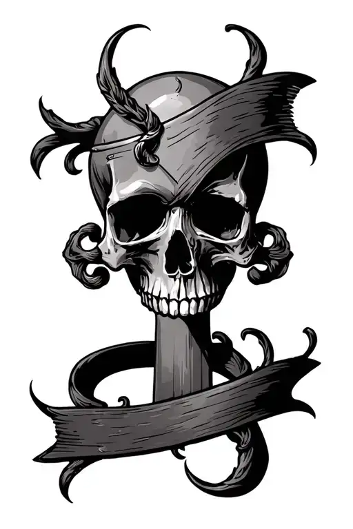 American Traditional Cross Through A Skull