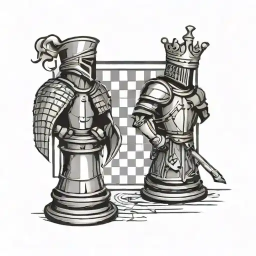 Knight And Bishop Chess Pieces Standing Next To Each Other In A Very Simple Style