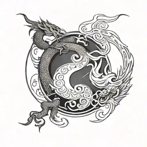 Ying And Yang Symbol Made Out Of Dragon And Ram