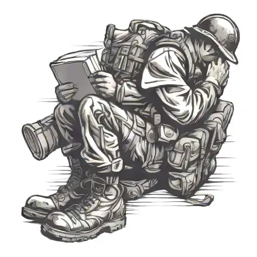 Old Backpack Soldier Reading A Book