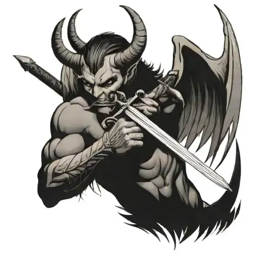Devil With Feather Wings And A Sword
