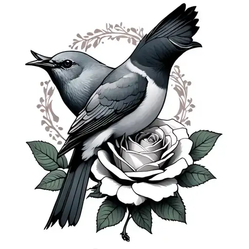 A Et T Et Colombe Avec Une Rose Blooming