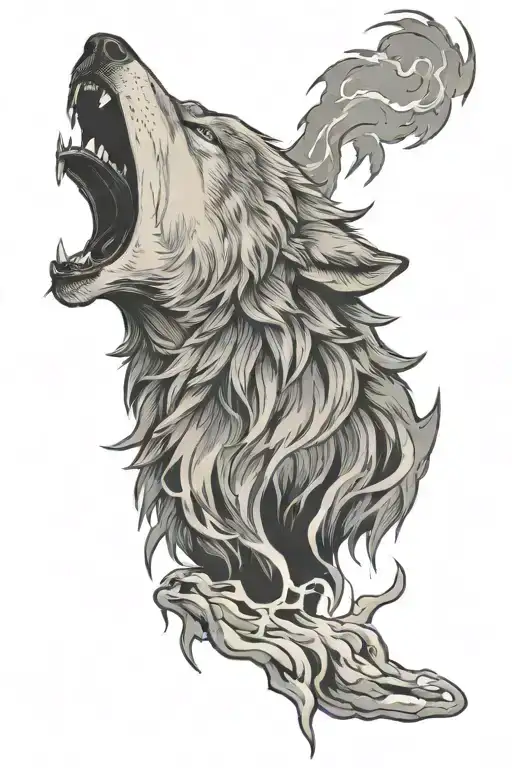 Wolf Howling With Lightning