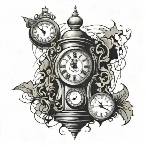 Clock With Cracks And Hourglass