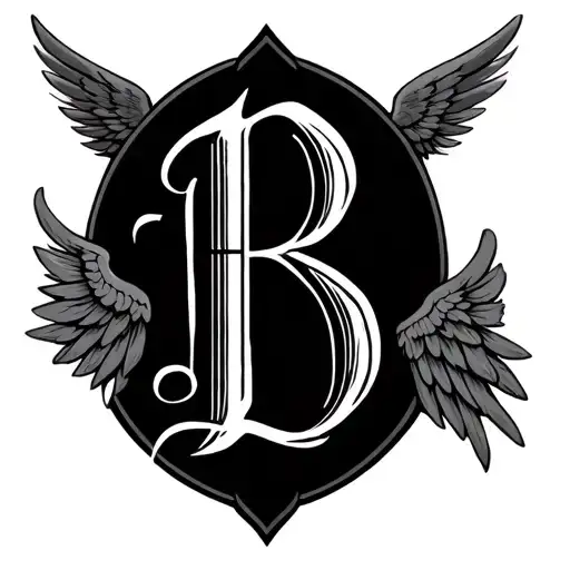 Initial B In Regal Font With Wide Wings Either Side