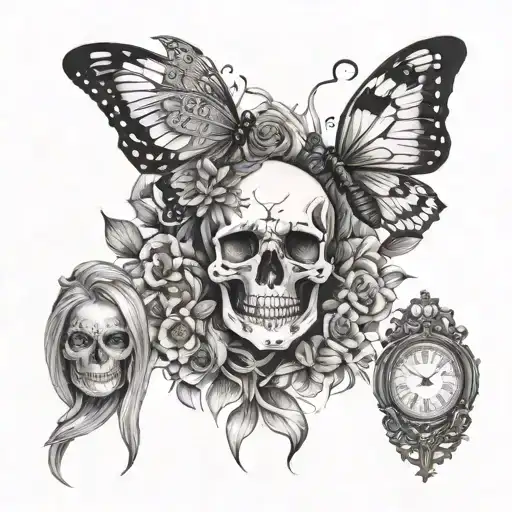 Skull And Time And Lady Death Moth