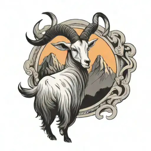 Goat And Mountain And Sun