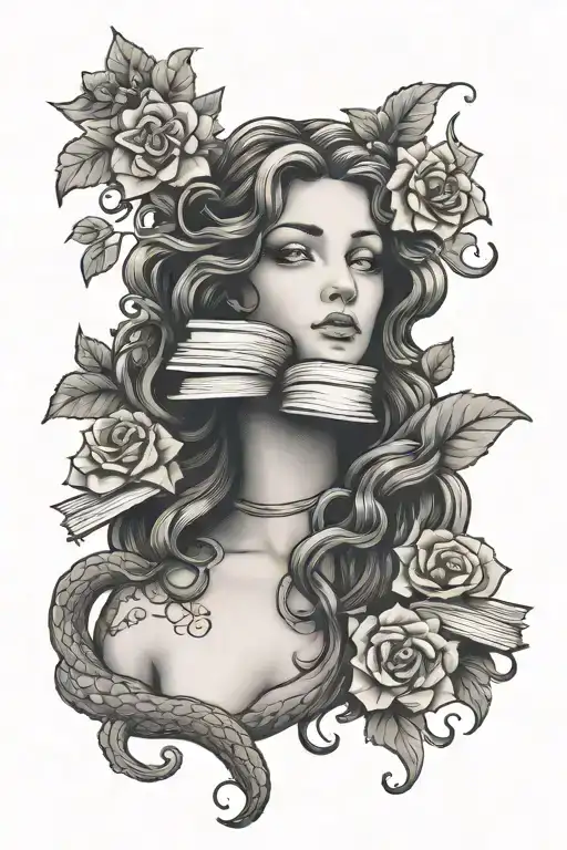 Medusa With Books And Flowers