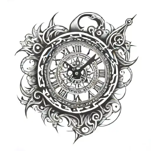 Clock With Cracks Tribal Patterns
