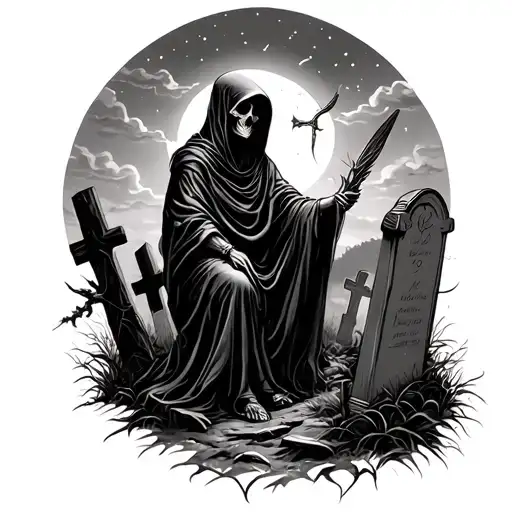Grim Reaper And Graveyard Scene