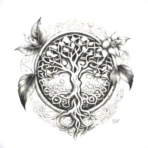Tree Of Life With Flower Of Life In Its Roots